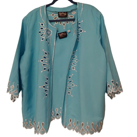 Bob Mackie Tops - Bobb Mackie Robin Egg Blue 2 piece Tank/Button Shirt White Embroidery Eyelet 2X